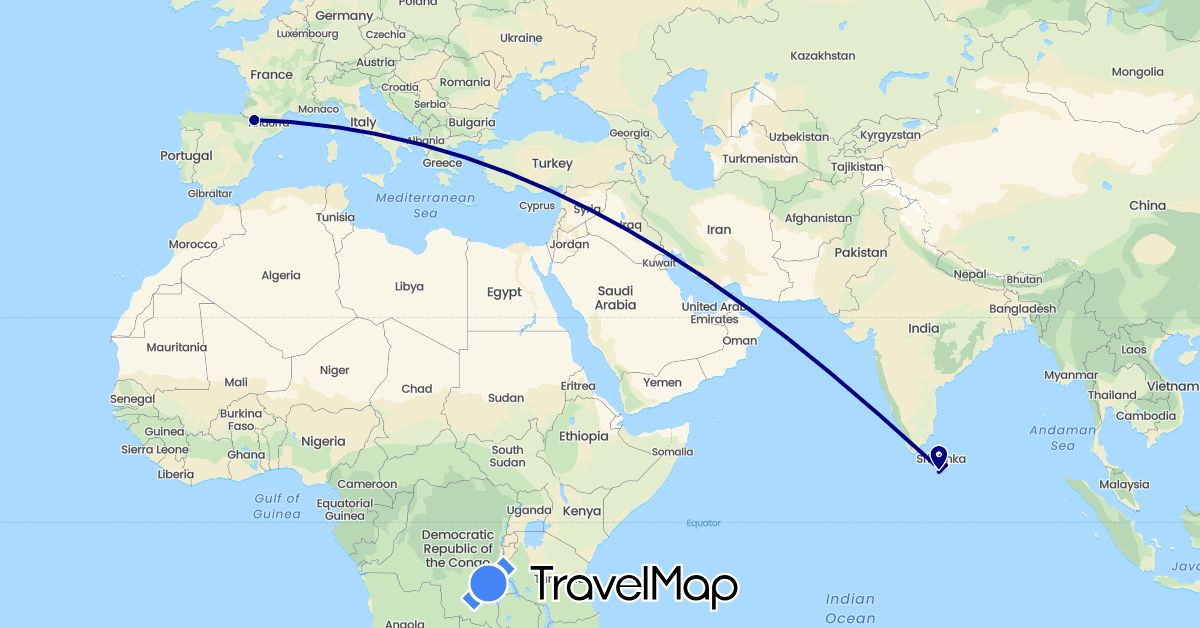 TravelMap itinerary: driving in Spain, Sri Lanka (Asia, Europe)